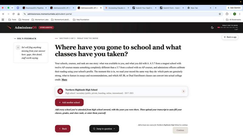 AdmissionsOS application interface and features