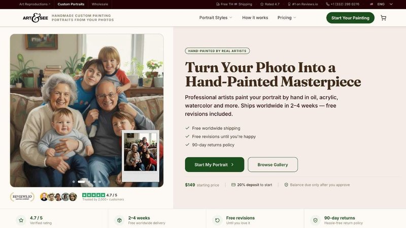 Art & See Custom Oil Painting Portraits application interface and features