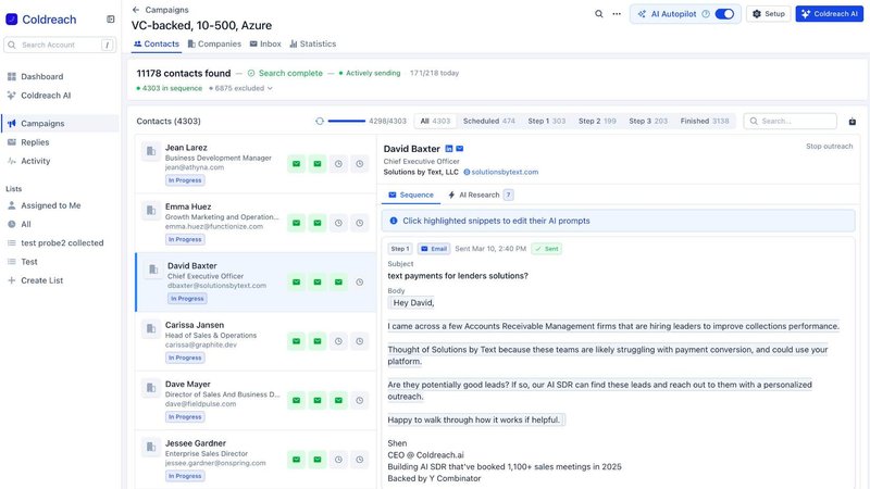 Coldreach application interface and features