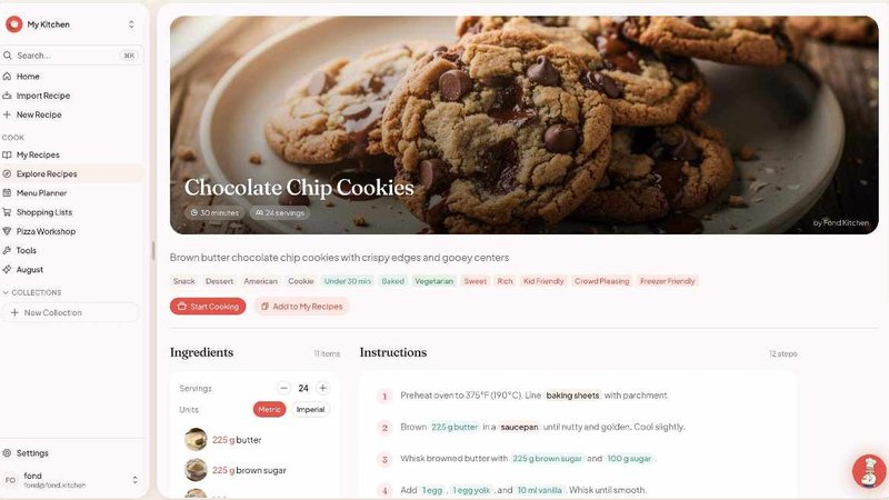 Fond application interface and features