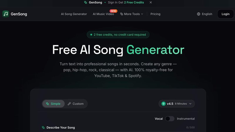 GenSong application interface and features