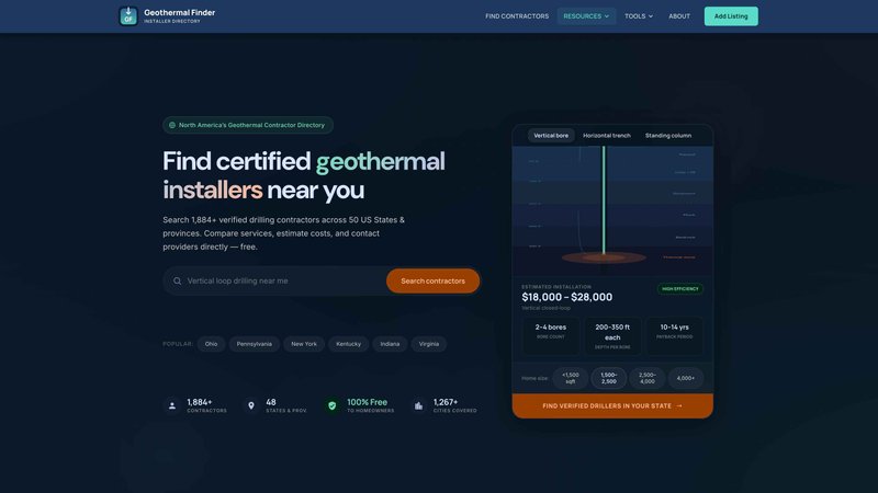 GeothermalFinder.com application interface and features