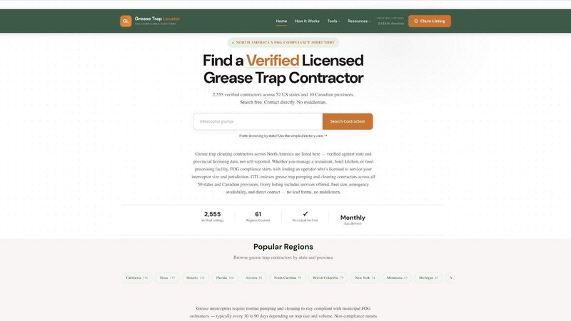 Grease Trap Locator application interface and features