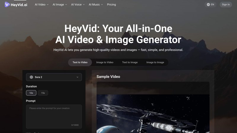 HeyVid application interface and features