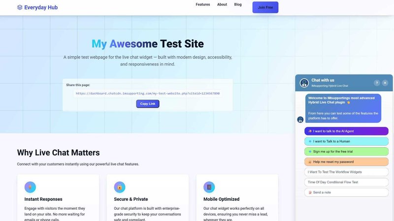 IMsupporting Hybrid Live Chat application interface and features