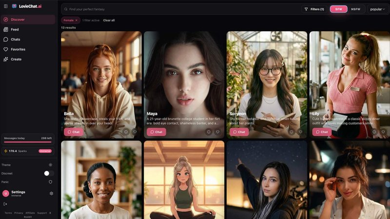 LovieChat.ai application interface and features