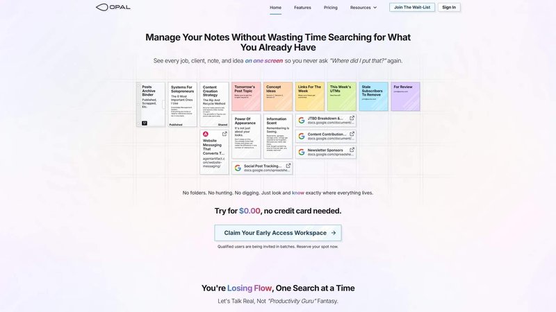 Opal application interface and features