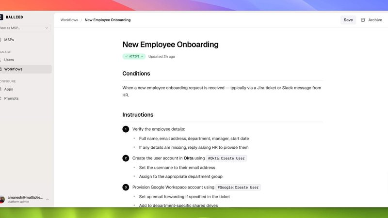 Rallied AI application interface and features