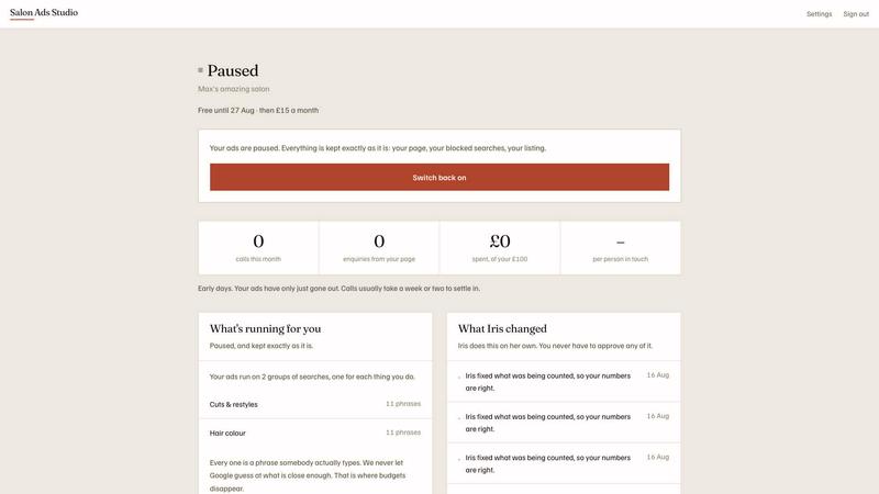 The Salon Ads Studio application interface and features