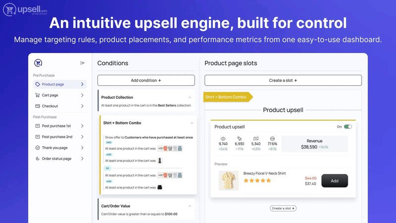 Upsell.com application interface and features