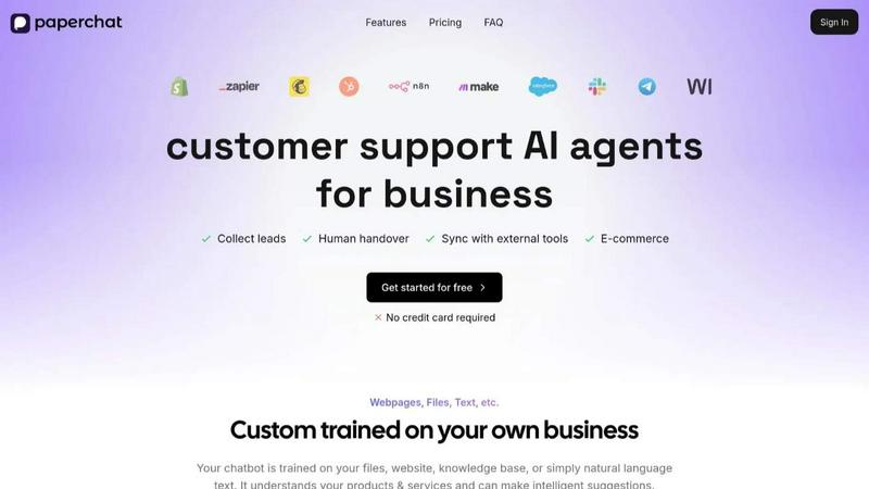 Paperchat - AI customer support application interface and features