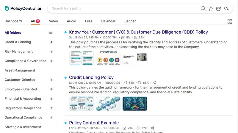PolicyCentral.ai application interface and features