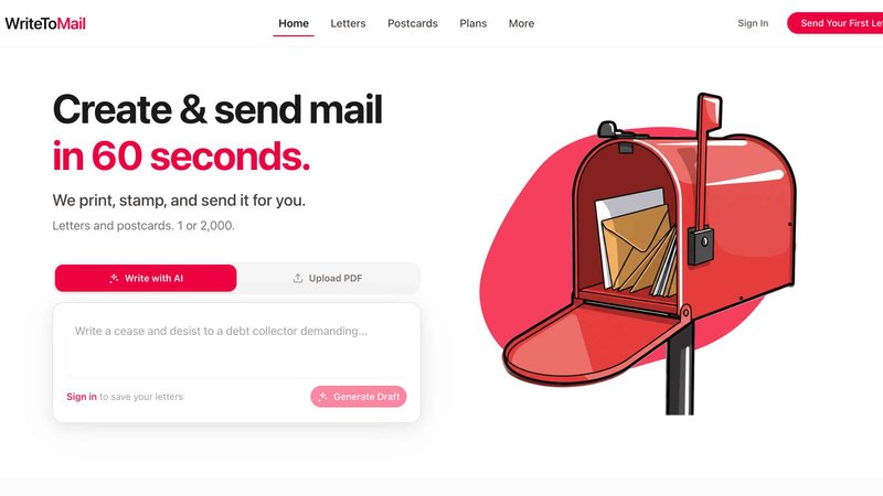 WriteToMail application interface and features